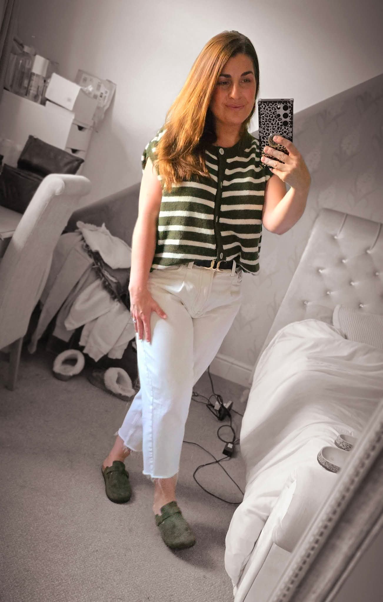 CHARLEY Striped Button Front Knit Top