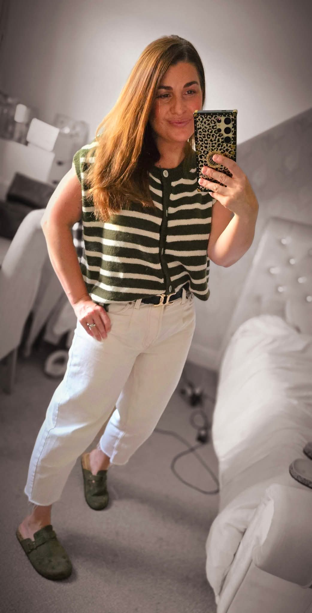 CHARLEY Striped Button Front Knit Top