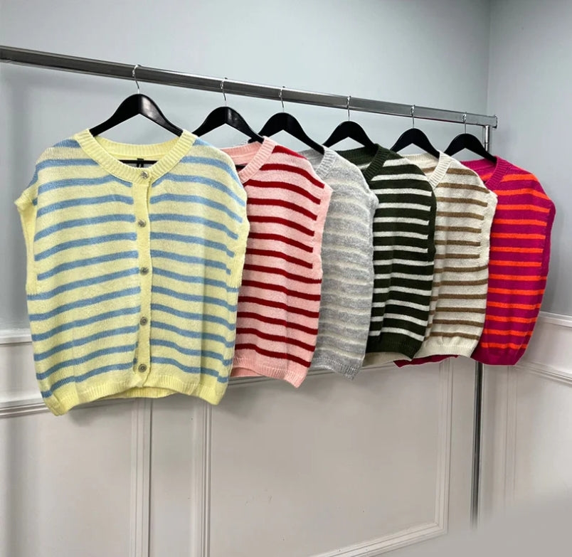 CHARLEY Striped Button Front Knit Top