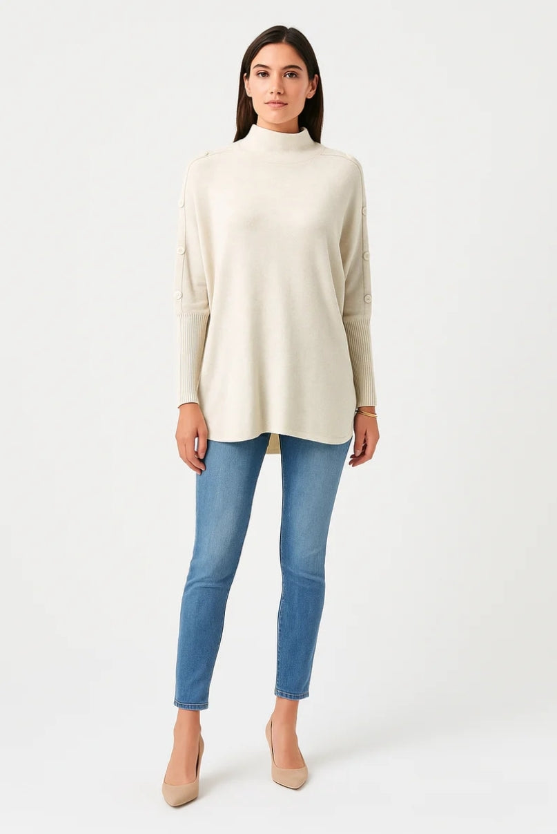TILLIE High Neck/Button Sleeve Knit Jumper
