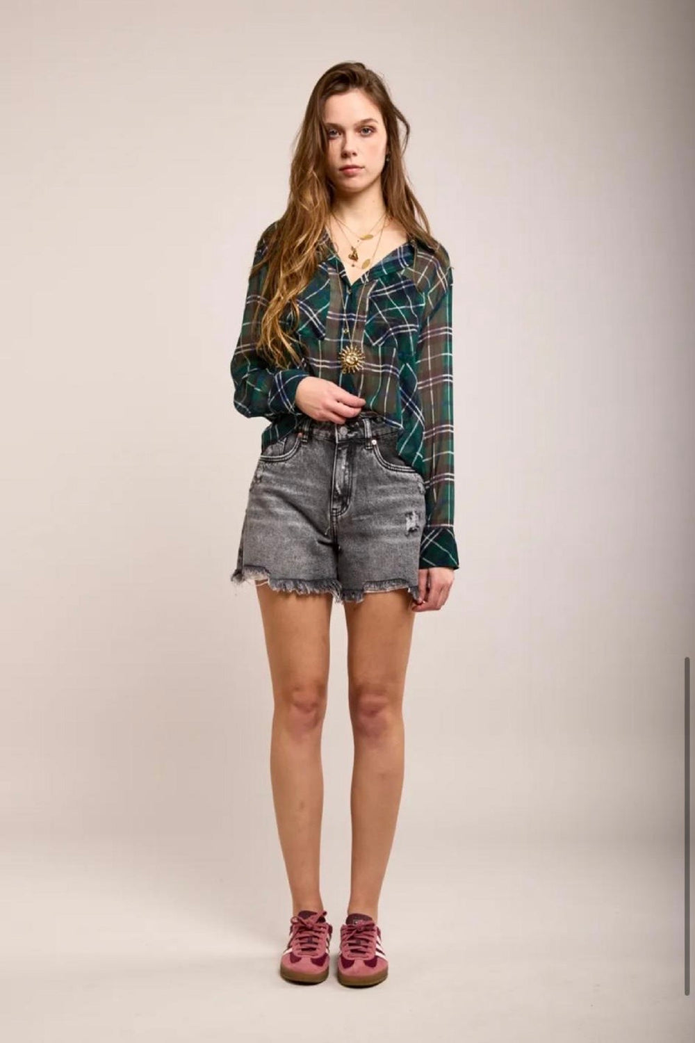 JESSIE Grey Washed Ripped Denim Shorts