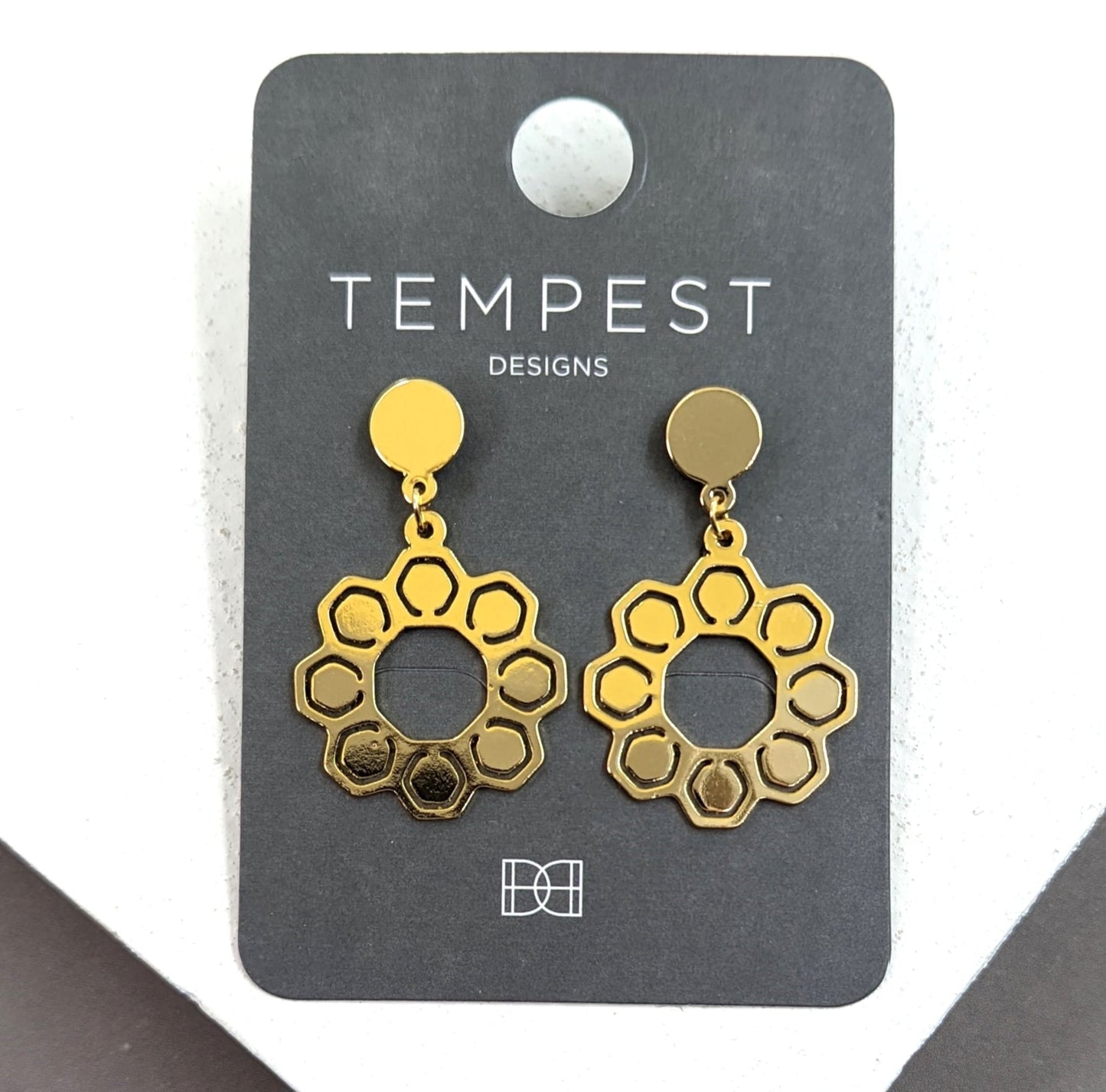 Hexagon Ring Earrings - Gold