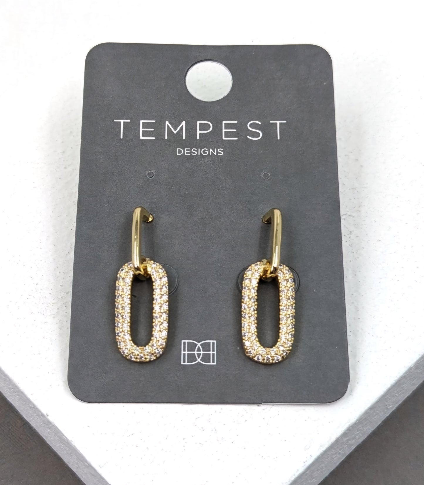 Crystal Encrusted Link Drop Earrings - Gold