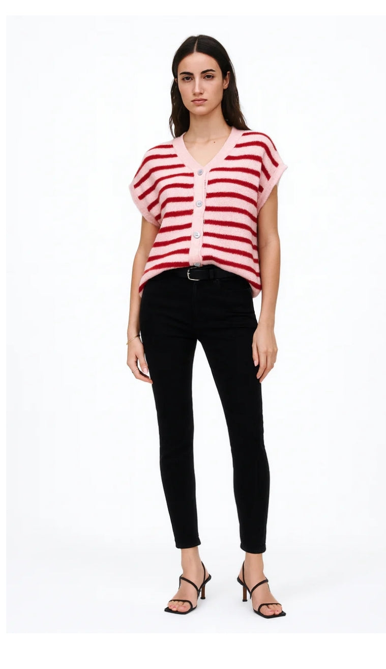CHARLEY Striped Button Front Knit Top