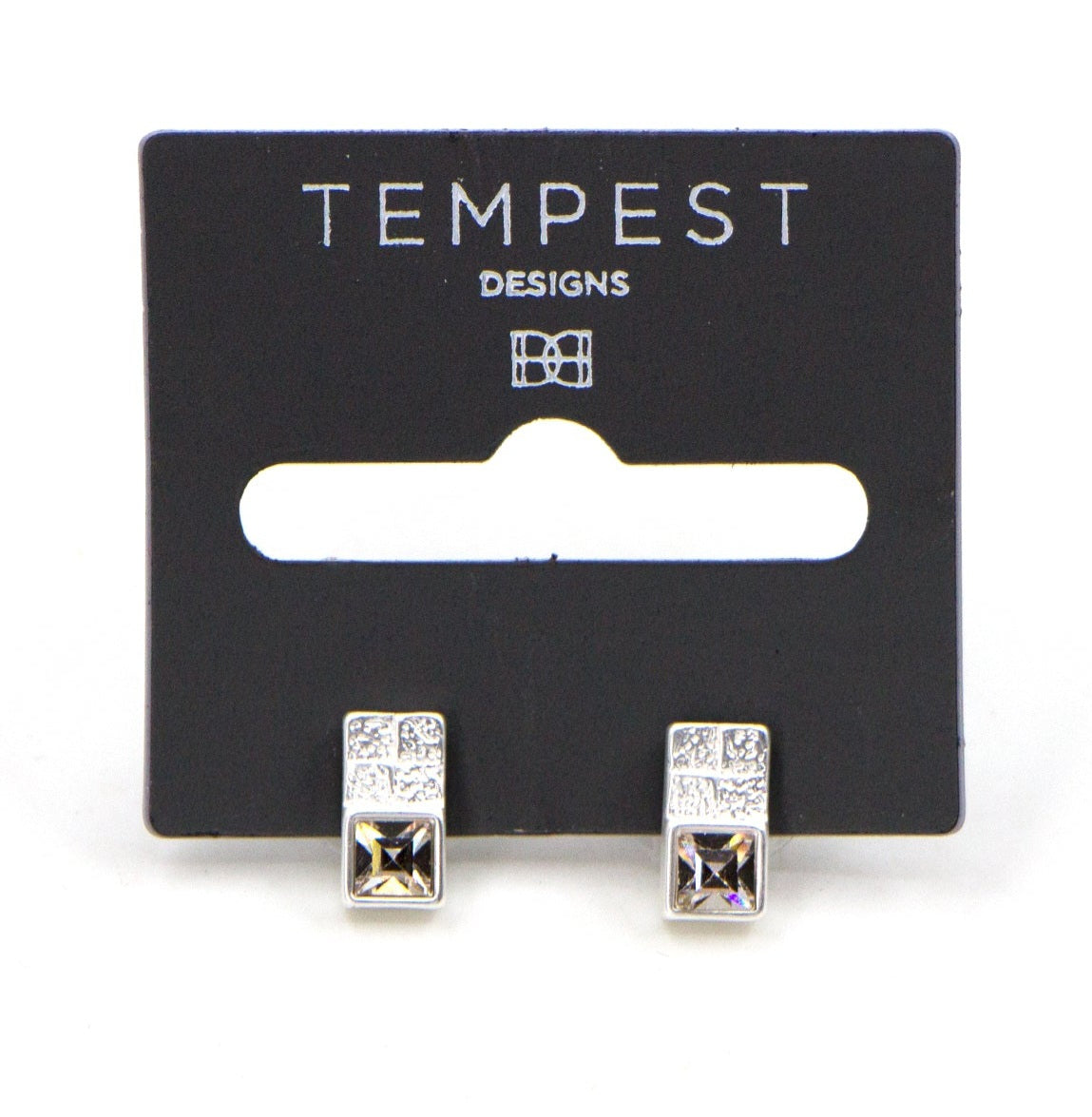 Crystal Stud Earrings with Square Detail