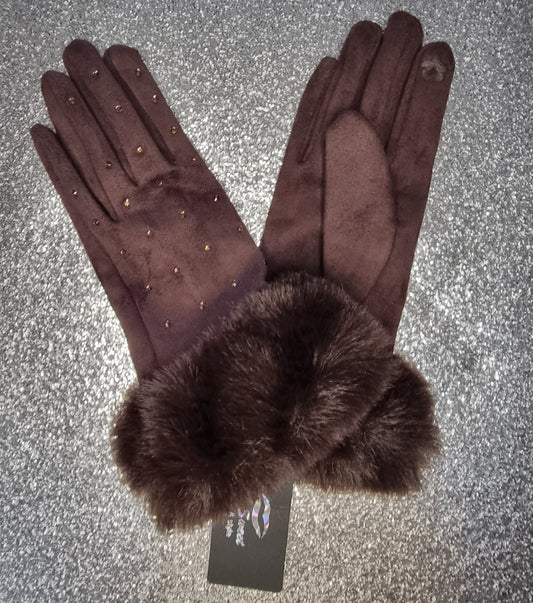 KATIE Suede Sparkle Faux Fur Gloves