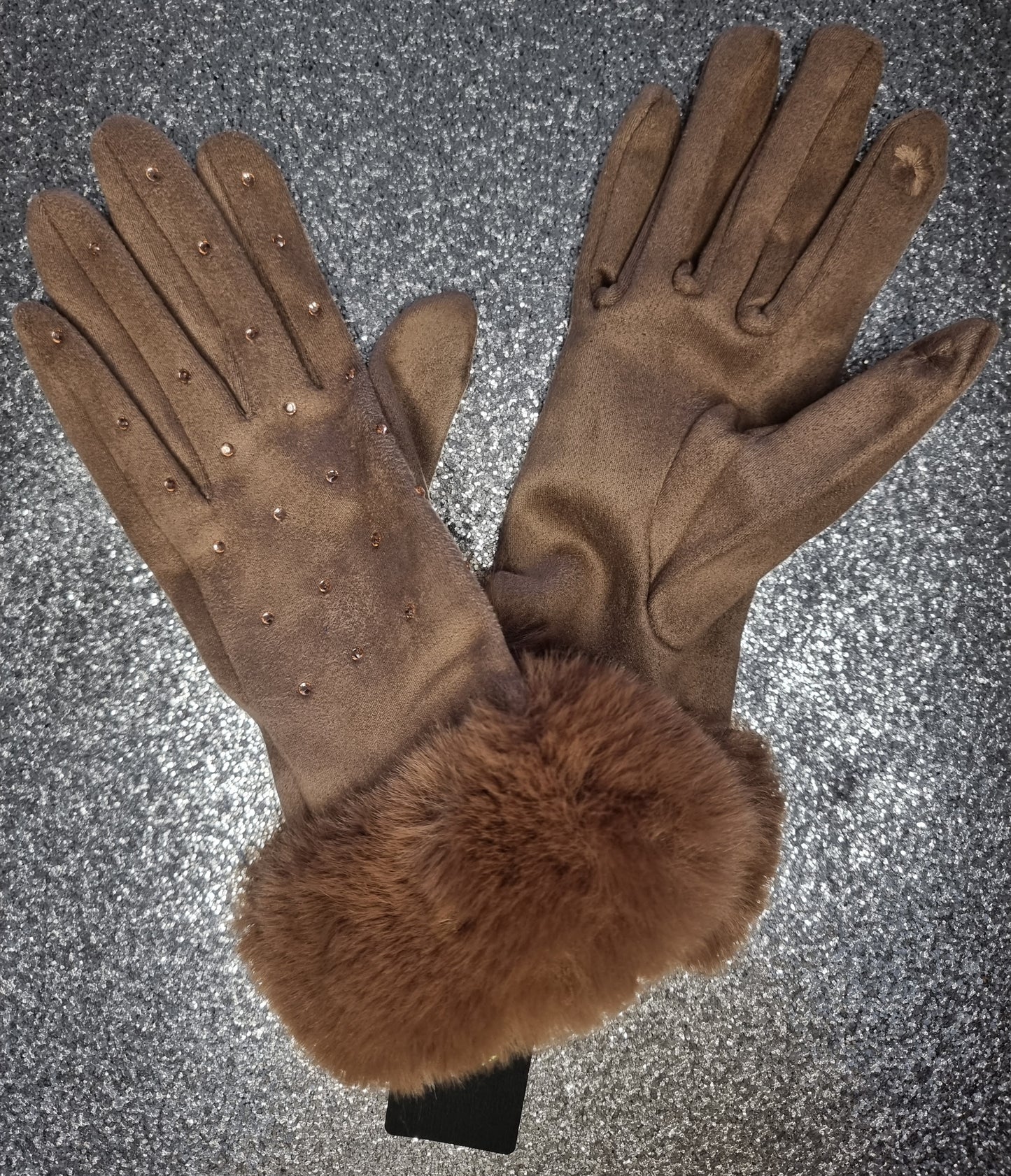 KATIE Suede Sparkle Faux Fur Gloves