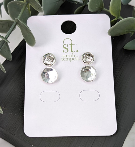 Crystal & Plain Silver Stud Earrings - 2 Pack