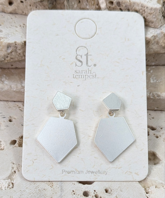 Pentagon Shape Dangle Earrings - Silver