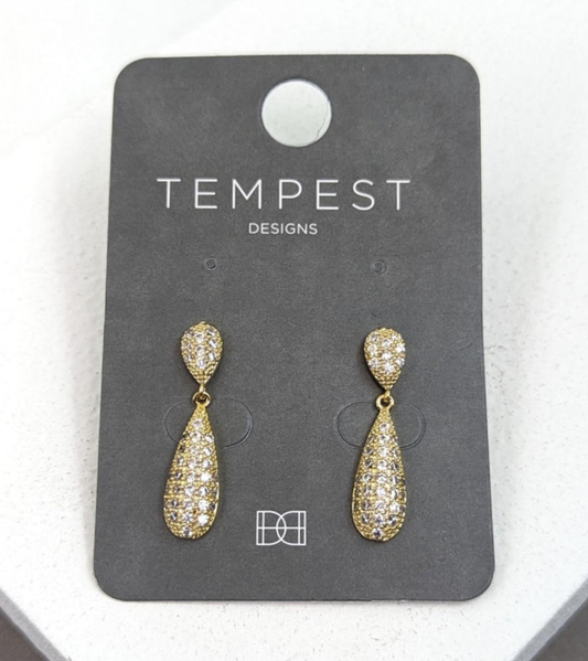 Crystal Encrusted Drop Earrings - Gold