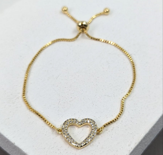 Crystal Encrusted Open Heart Bracelet - Gold