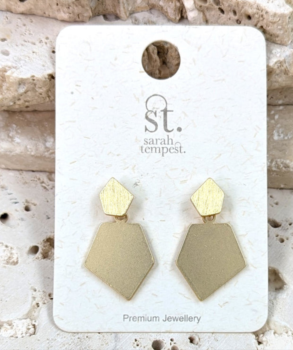 Pentagon Shape Dangle Earrings - Gold