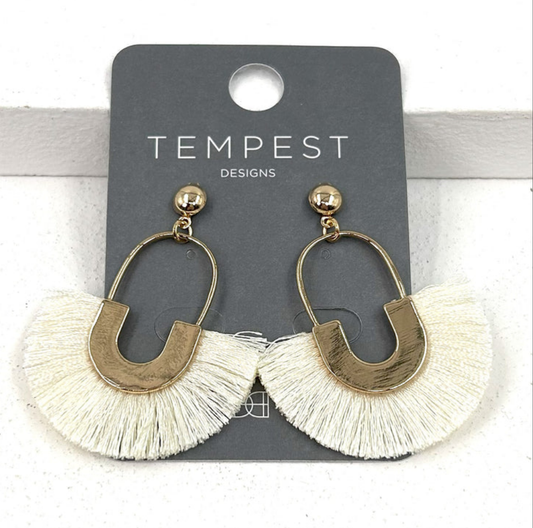 Fanned Silky Oval Earrings - Gold/Cream