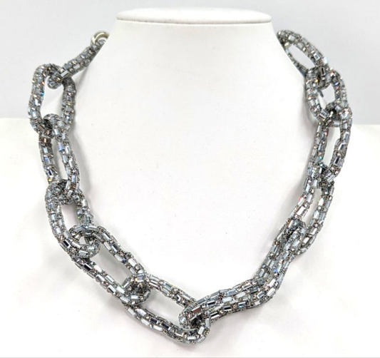 Baguette Crystal Rope-Link Necklace - Silver