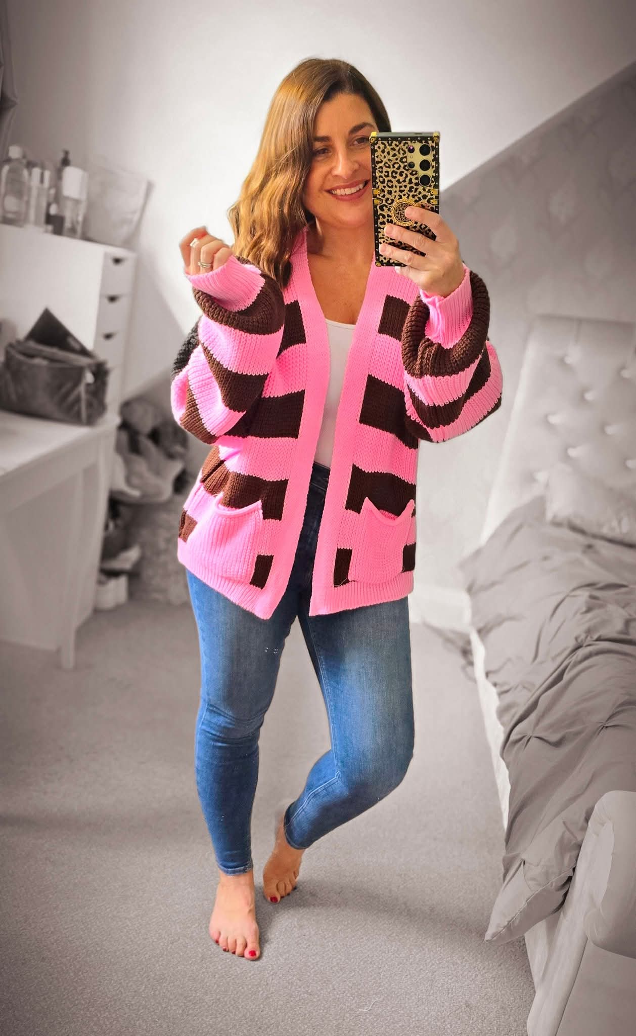 FRANCESCA Chunky Striped Knit Cardigan