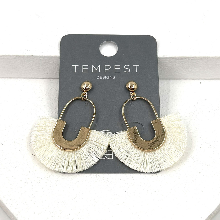 Fanned Silky Oval Earrings - Gold/Cream