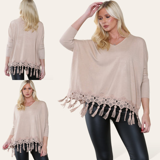 KATRINA Lace Detailed Knit with Tassels