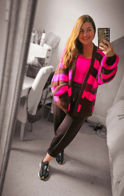 FRANCESCA Chunky Striped Knit Cardigan