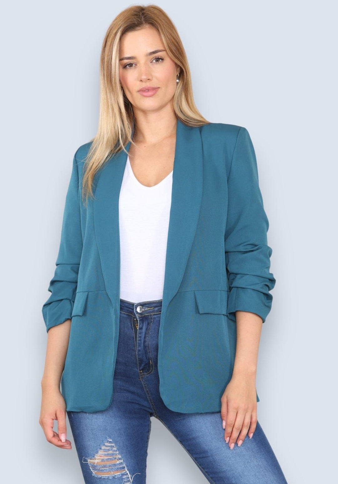 INDIE 3/4 Rouched Sleeve Blazer