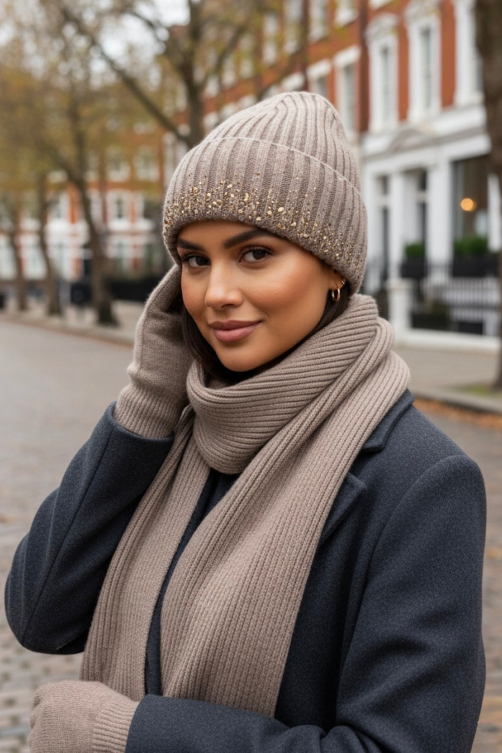 Diamanté Trim Knit Beanie