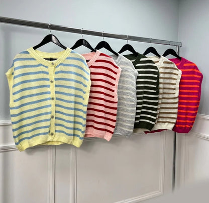 CHARLEY Striped Button Front Knit Top
