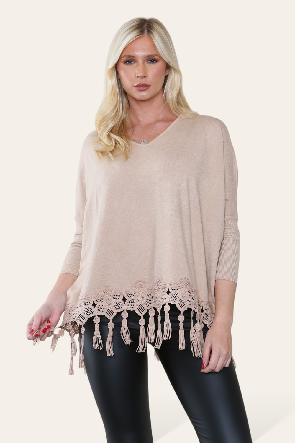 KATRINA Lace Detailed Knit with Tassels