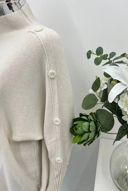 TILLIE High Neck/Button Sleeve Knit Jumper