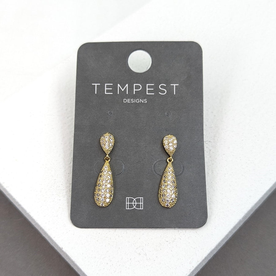 Crystal Encrusted Drop Earrings - Gold