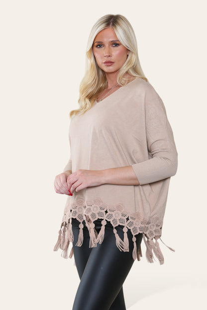 KATRINA Lace Detailed Knit with Tassels