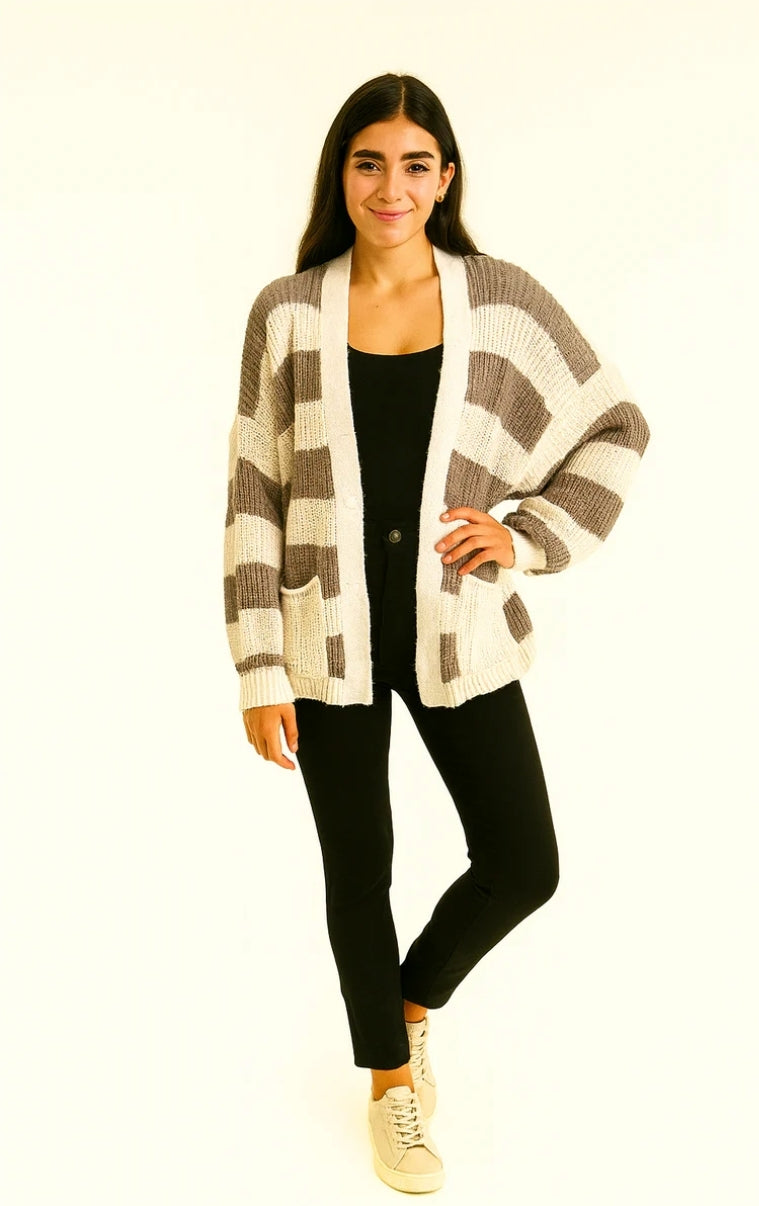 FRANCESCA Chunky Striped Knit Cardigan