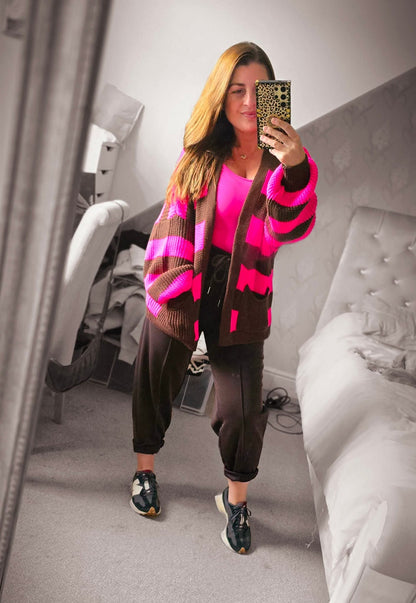 FRANCESCA Chunky Striped Knit Cardigan