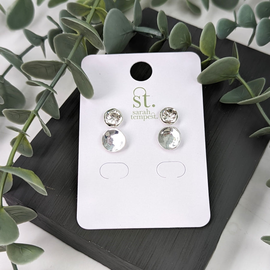 Crystal & Plain Silver Stud Earrings - 2 Pack