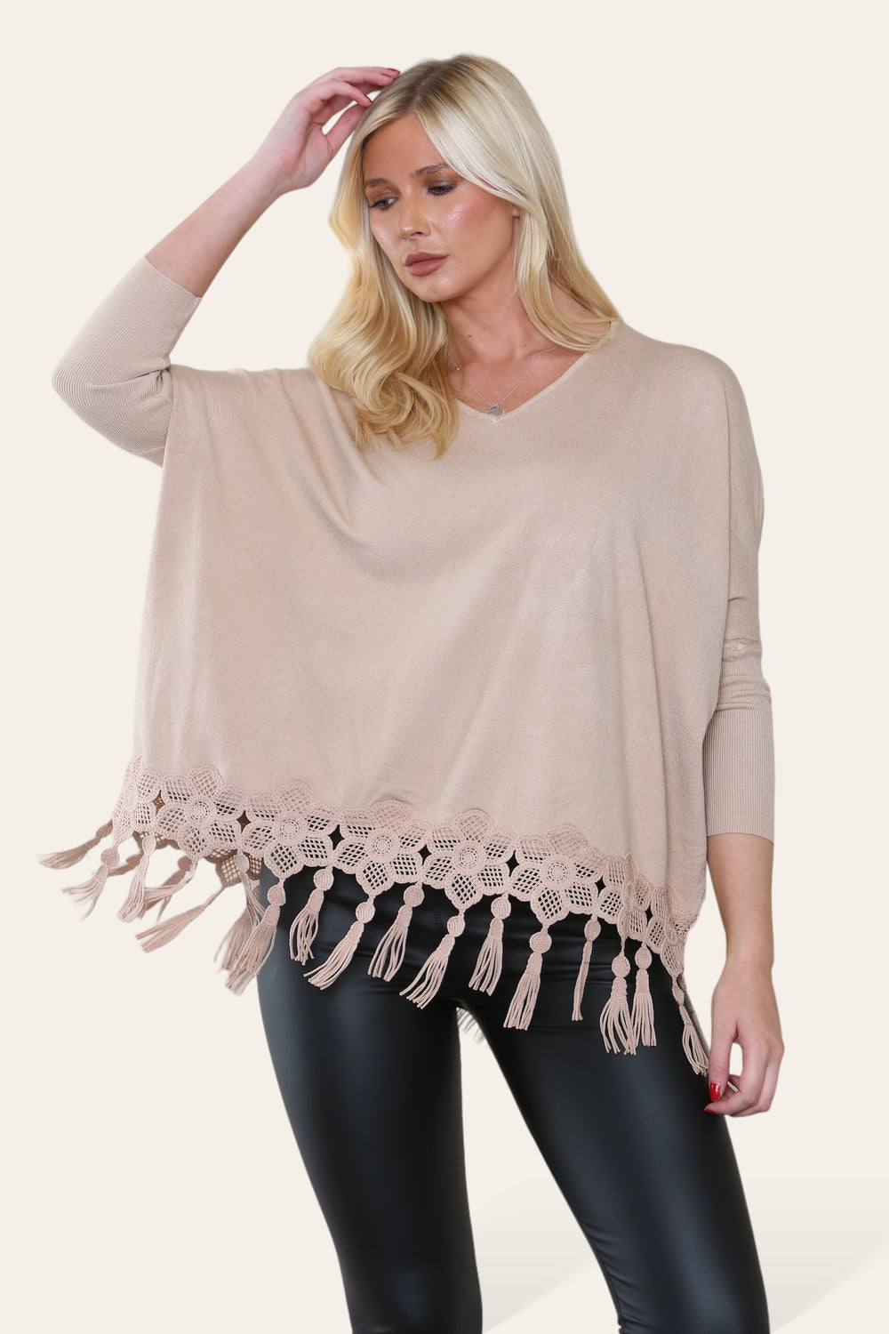 KATRINA Lace Detailed Knit with Tassels