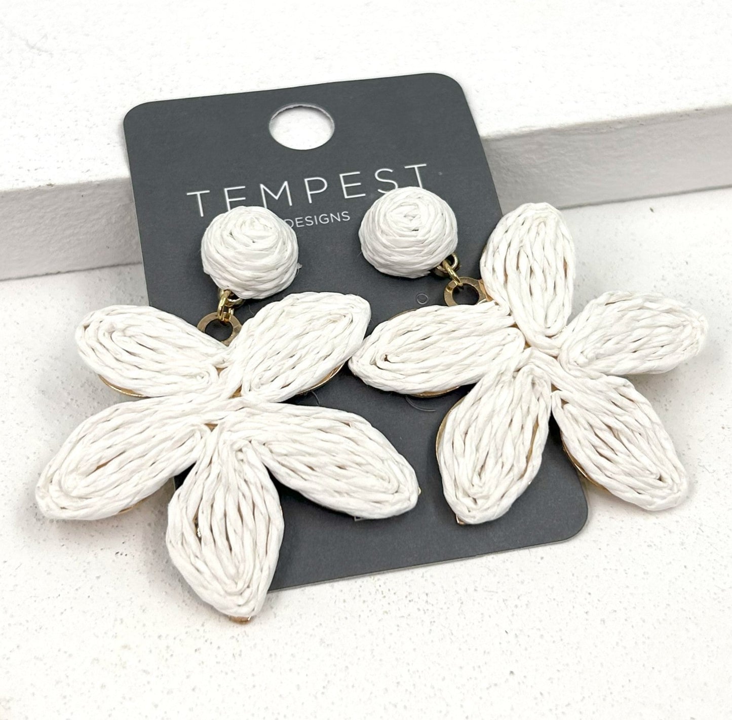 Rattan Flower Earrings - White